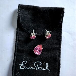Erwin Pearl pink CZ pear-shaped earrings and pendant set
